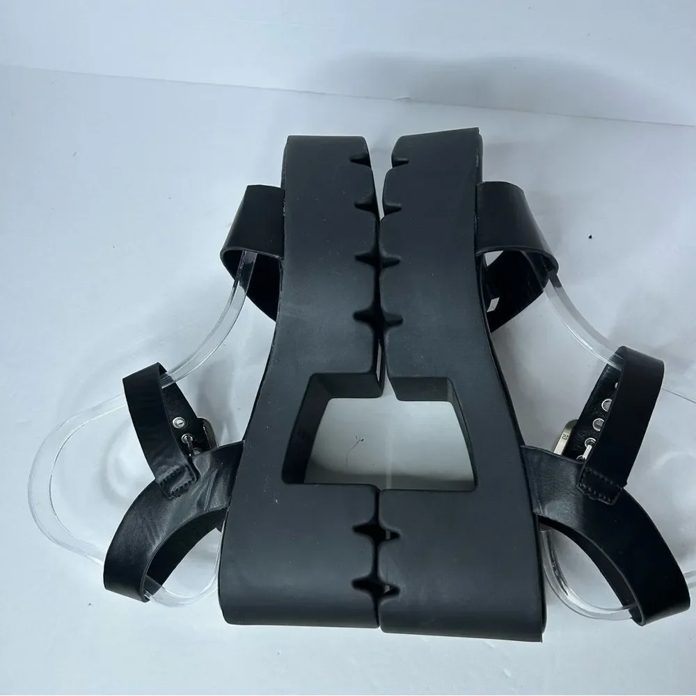 New Faux Leather Chunky Black Platform Sandals 11 Ankle Straps